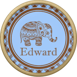 Gingham & Elephants Cabinet Knob - Gold (Personalized)