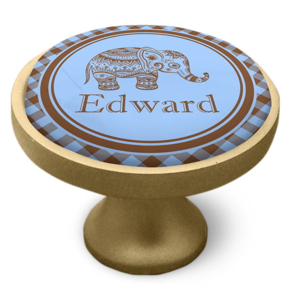 Gingham & Elephants Cabinet Knob - Gold - Side