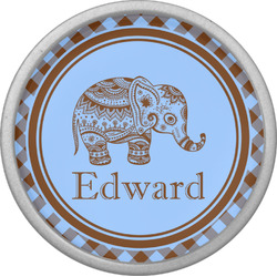 Gingham & Elephants Cabinet Knob (Silver) (Personalized)