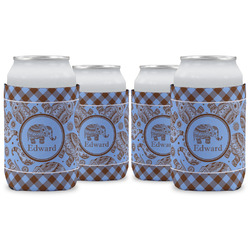 Gingham & Elephants Can Cooler (12 oz) - Set of 4 w/ Name or Text