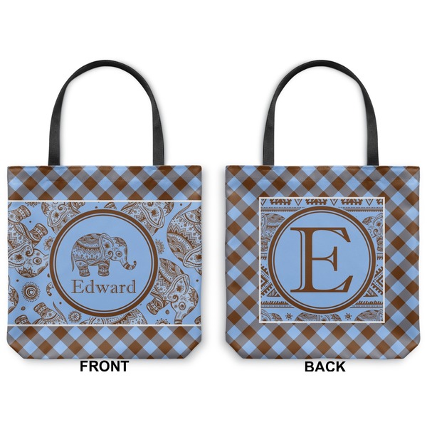 Gingham & Elephants Canvas Tote - Front and Back