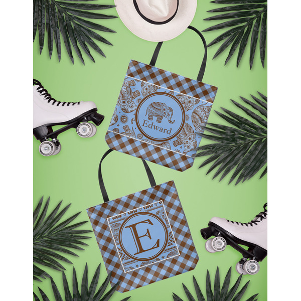 Gingham & Elephants Canvas Tote Lifestyle Front and Back