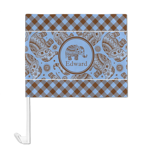 Gingham & Elephants Car Flag - Large - FRONT
