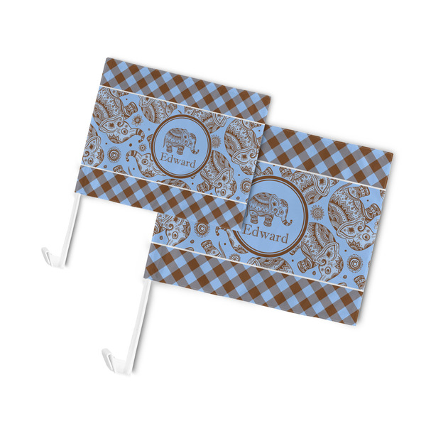 Gingham & Elephants Car Flags - PARENT MAIN (both sizes)