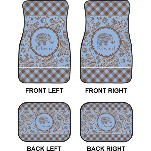 Gingham & Elephants Car Floor Mats Set (2F + 2B)
