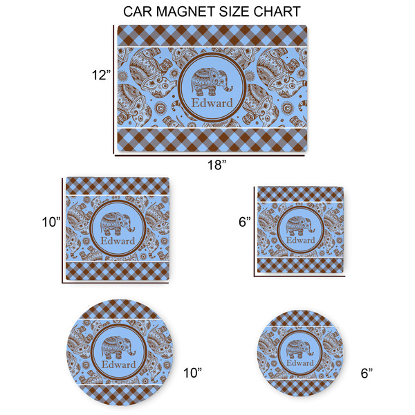 Gingham & Elephants Car Magnets - SIZE CHART