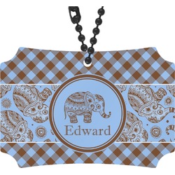 Gingham & Elephants Rear View Mirror Ornament (Personalized)