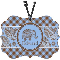 Gingham & Elephants Rear View Mirror Charm (Personalized)