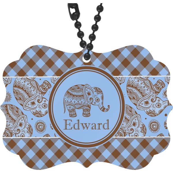 Custom Gingham & Elephants Rear View Mirror Charm (Personalized)