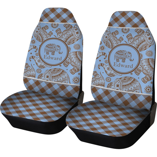 Custom Gingham & Elephants Car Seat Covers (Set of Two) (Personalized)