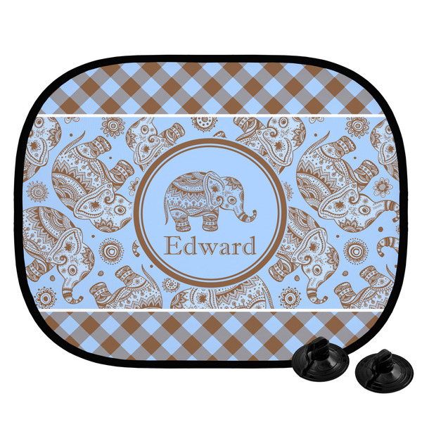 Custom Gingham & Elephants Car Side Window Sun Shade (Personalized)