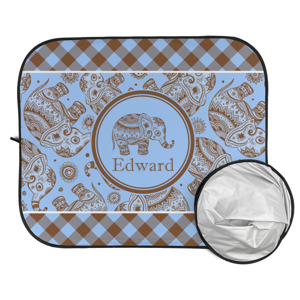 Gingham & Elephants Car Sun Shades - FOLDED & UNFOLDED