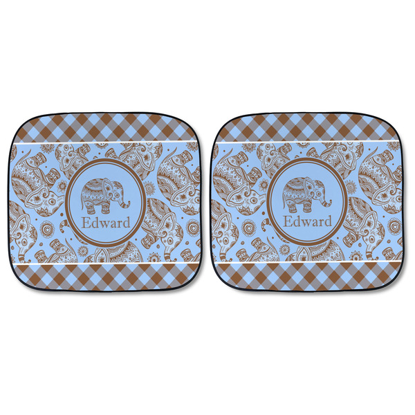 Gingham & Elephants Car Sun Shades - FRONT