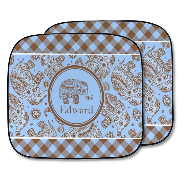 Custom Gingham & Elephants Car Sun Shade - Two Piece (Personalized)