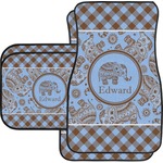 Gingham & Elephants Car Floor Mats Set - 2 Front & 2 Back (Personalized)