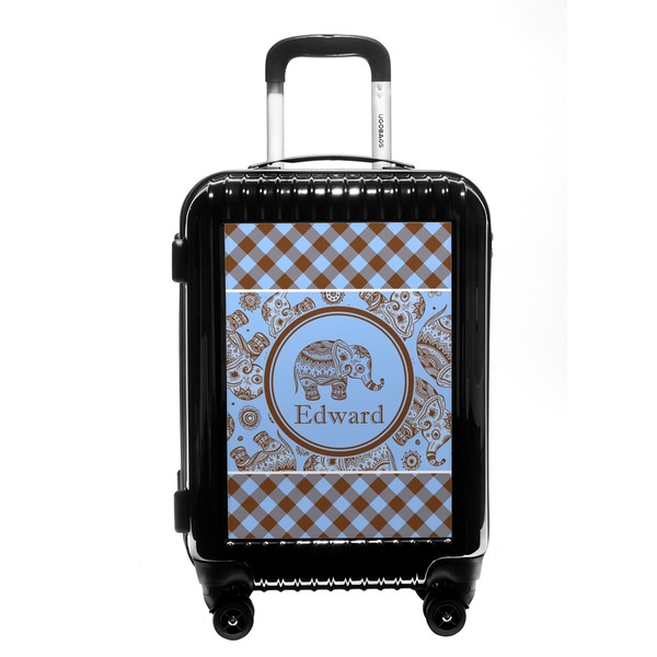 Custom Gingham & Elephants Carry On Hard Shell Suitcase (Personalized)