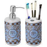 Gingham & Elephants Ceramic Bathroom Accessories Set (Personalized)