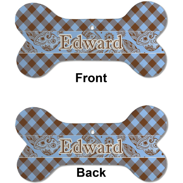 Gingham & Elephants Ceramic Flat Ornament - Bone Front & Back (APPROVAL)