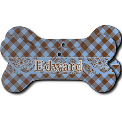 Gingham & Elephants Ceramic Dog Ornament - Front & Back w/ Name or Text