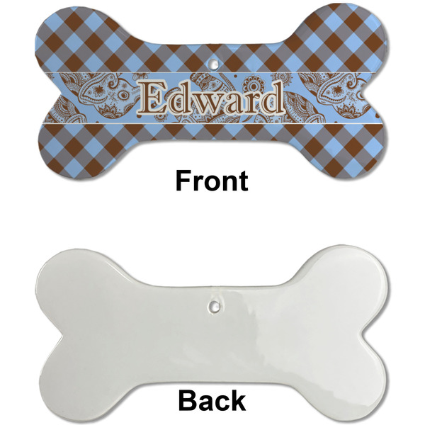 Gingham & Elephants Ceramic Flat Ornament - Bone Front & Back Single Print (APPROVAL)