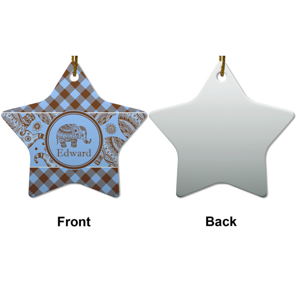 Gingham & Elephants Ceramic Flat Ornament - Star Front & Back (APPROVAL)