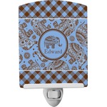Gingham & Elephants Ceramic Night Light (Personalized)