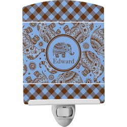 Gingham & Elephants Ceramic Night Light (Personalized)