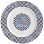 Gingham & Elephants Ceramic Dinner Plates (Set of 4) (Personalized)