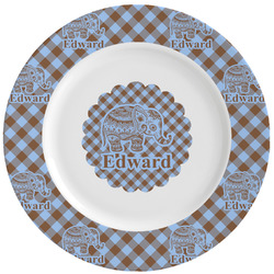 Gingham & Elephants Ceramic Dinner Plates (Set of 4) (Personalized)