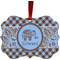 Gingham & Elephants Metal Frame Ornament - Double Sided w/ Name or Text