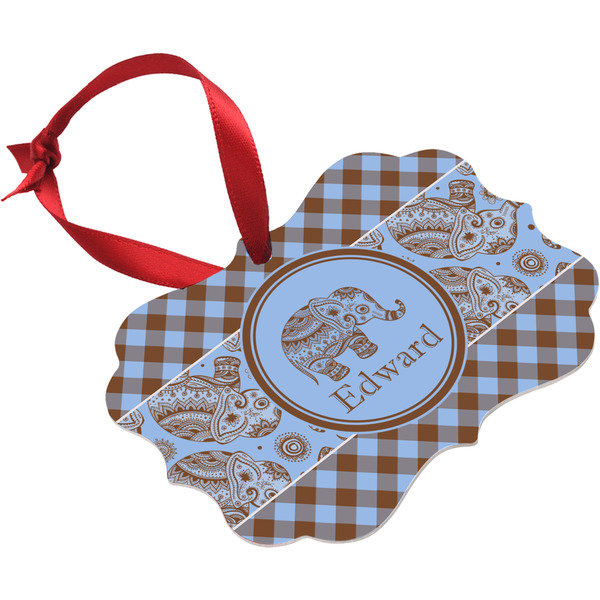 Gingham & Elephants Christmas Ornament