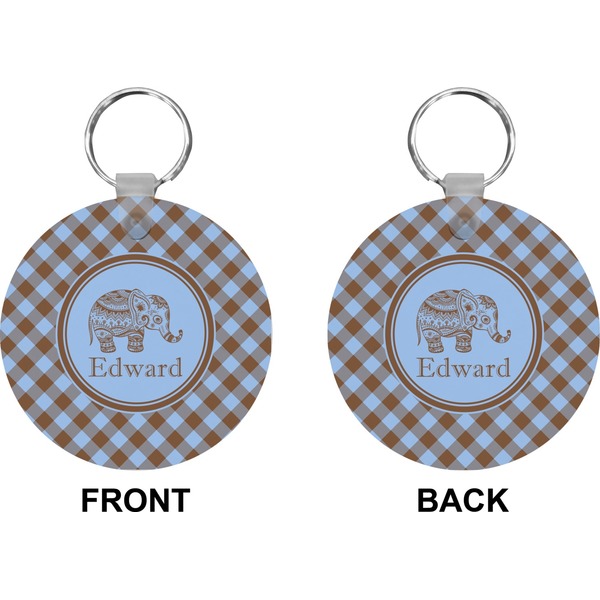 Gingham & Elephants Circle Keychain (Front + Back)