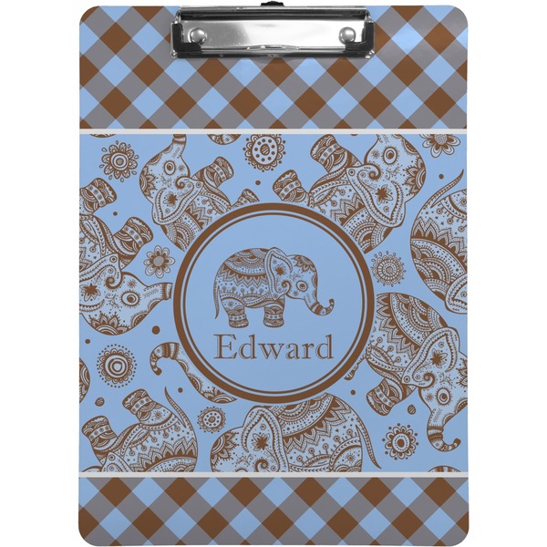 Custom Gingham & Elephants Clipboard (Personalized)