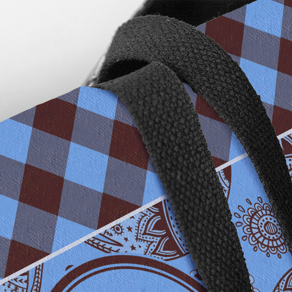 Gingham & Elephants Closeup of Tote w/Black Handles