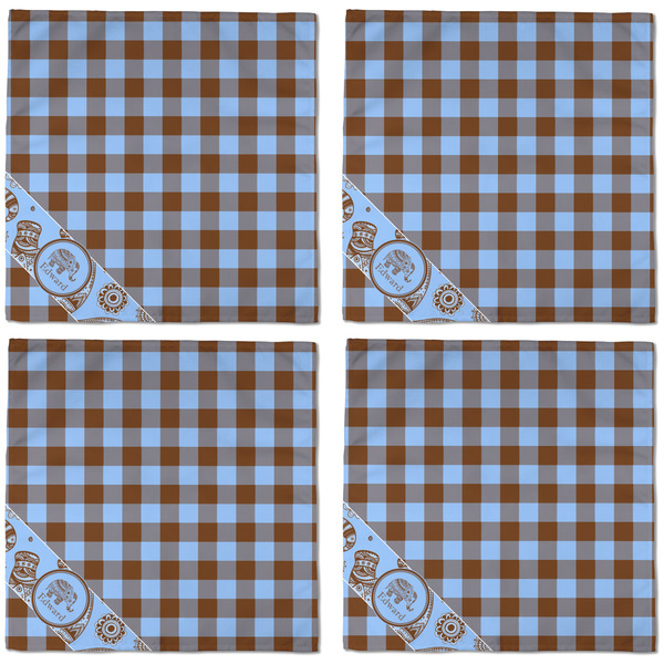 Gingham & Elephants Cloth Napkins - Personalized Dinner (APPROVAL) Set of 4