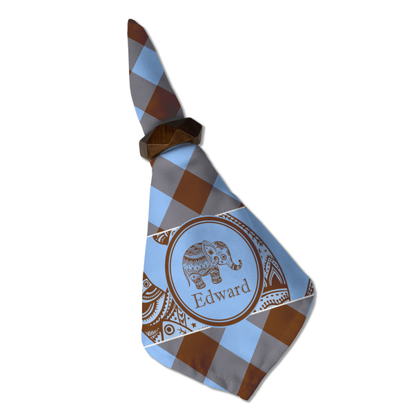 Gingham & Elephants Cloth Napkins - Personalized Dinner (Folded in Ring) (MAIN)