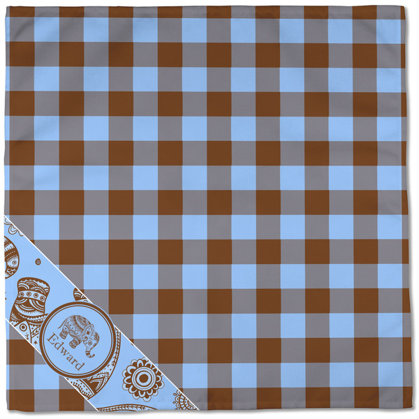 Gingham & Elephants Cloth Napkins - Personalized Dinner (Full Open)