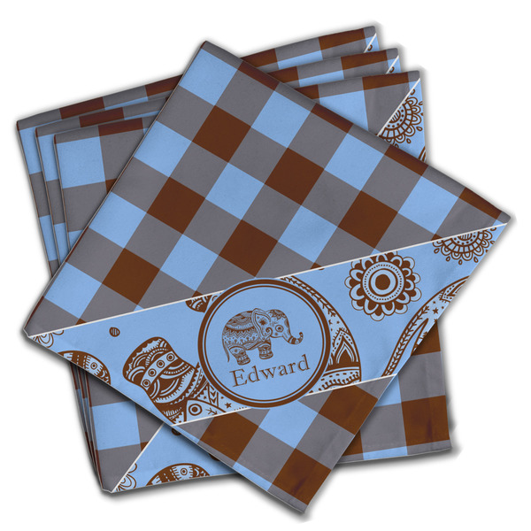 Gingham & Elephants Cloth Napkins - Personalized Dinner (PARENT MAIN Set of 4)
