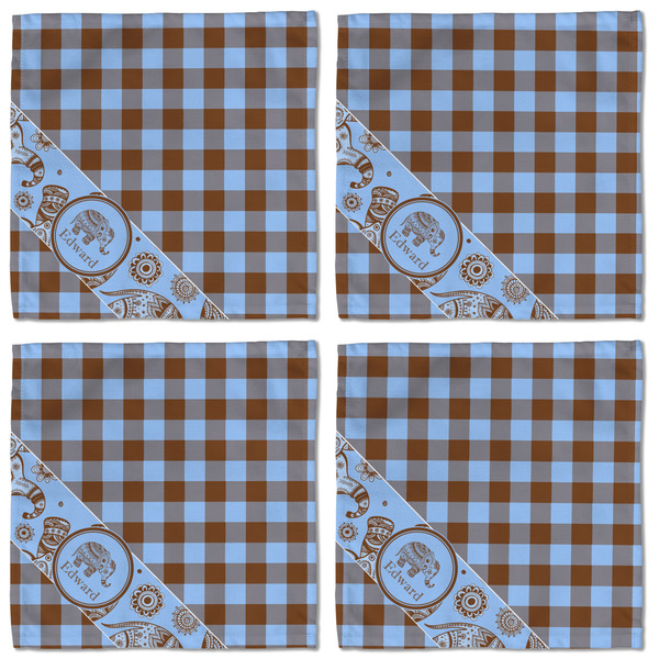 Gingham & Elephants Cloth Napkins - Personalized Lunch (APPROVAL) Set of 4