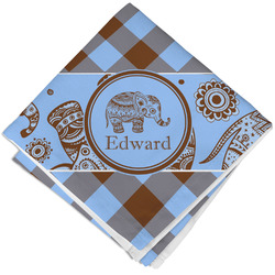 Gingham & Elephants Cloth Napkin w/ Name or Text