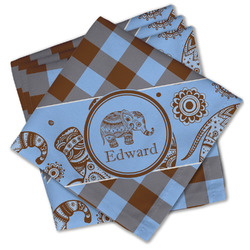 Gingham & Elephants Cloth Cocktail Napkins - Set of 4 w/ Name or Text