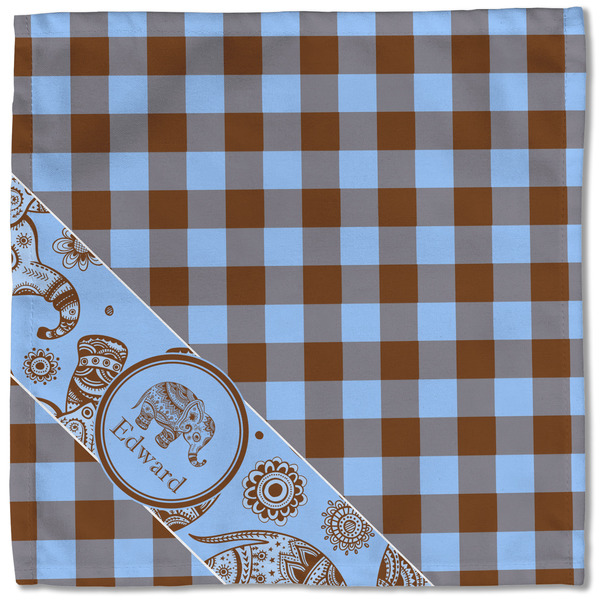 Gingham & Elephants Cloth Napkins - Personalized Lunch (Single Full Open)