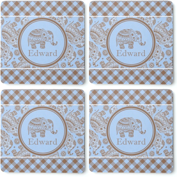 Gingham & Elephants Coaster Rubber Back - Apvl