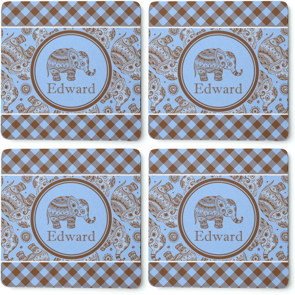 Gingham & Elephants Coaster Rubber Back - Apvl