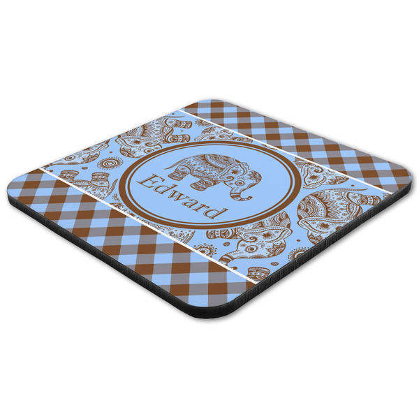 Gingham & Elephants Coaster Set - FLAT (one)