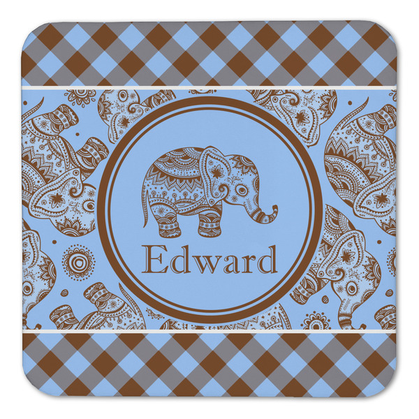 Gingham & Elephants Coaster Set - FRONT (one)