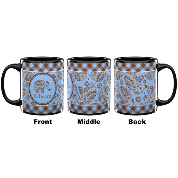 Gingham & Elephants Coffee Mug - 11 oz - Black APPROVAL