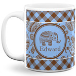 Gingham & Elephants 11 Oz Coffee Mug - White (Personalized)