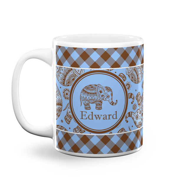 Custom Gingham & Elephants Coffee Mug (Personalized)