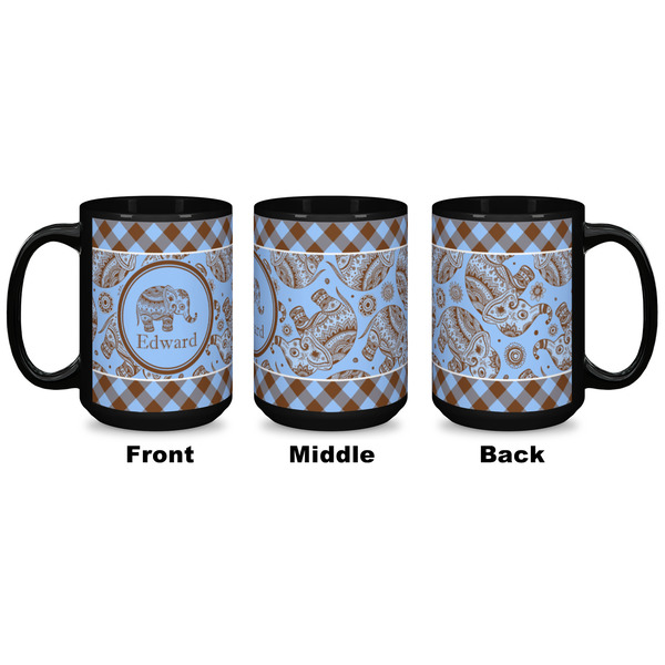 Gingham & Elephants Coffee Mug - 15 oz - Black APPROVAL